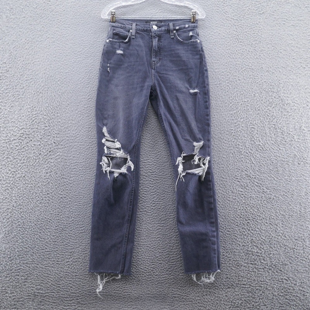 Hudson Womens Holly Straight Jeans 26 Gray Distressed Frayed Hem‎ High Rise
